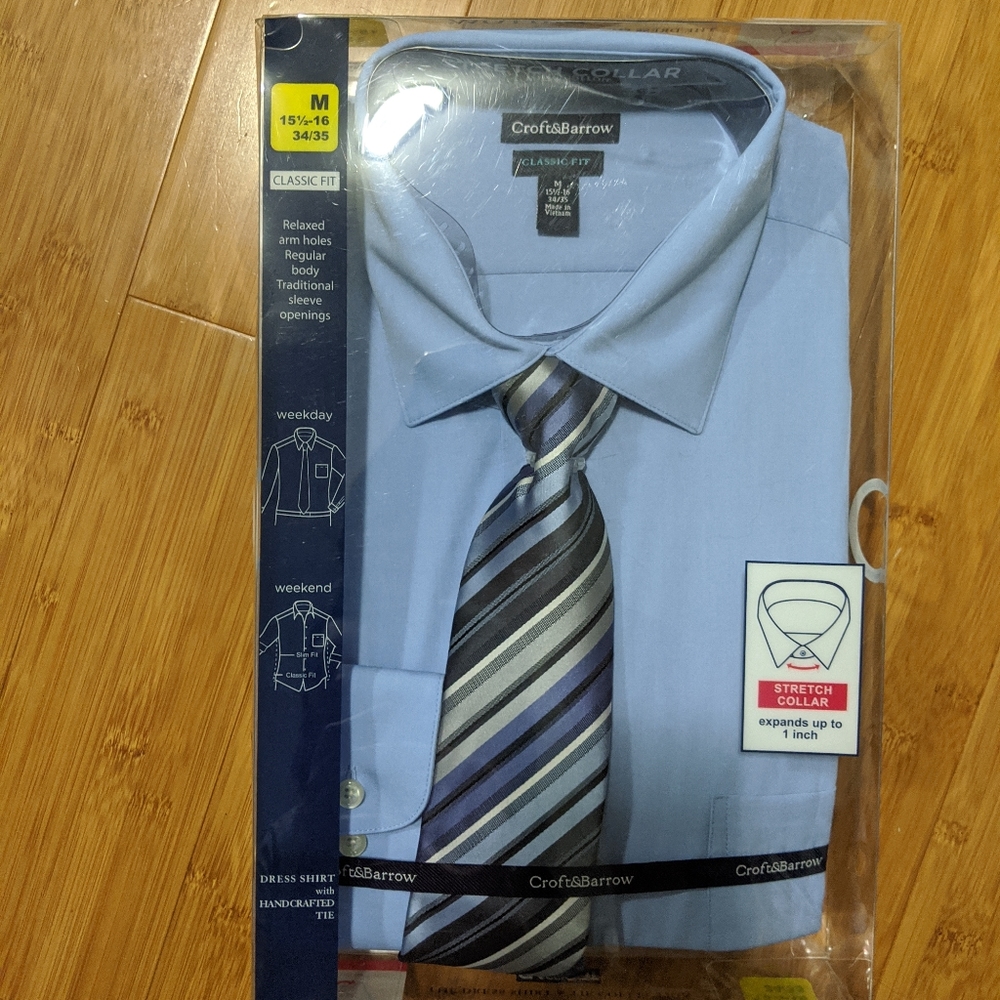 SOLD BNIB Croft & Barrow Blue Shirt Tie Set Stripe - Picture 1 of 5